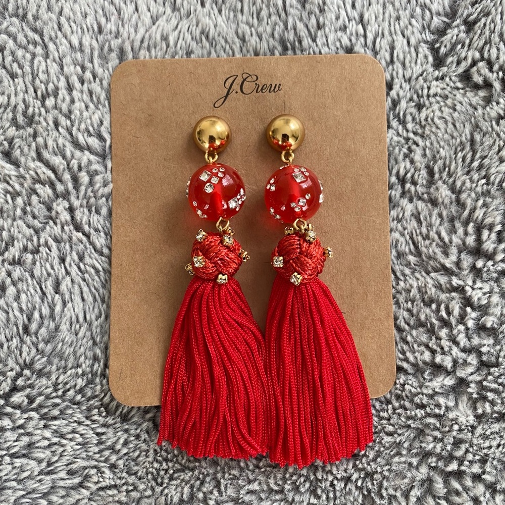 J Crew red tassel earrings